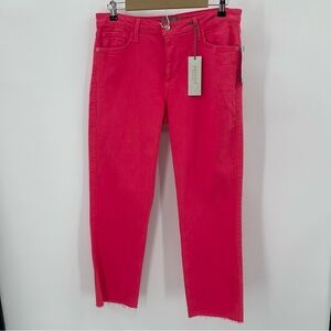 JUST USA Womens 31 High Rise Raw Hem Straight Leg Jeans Stretch Pink Utility NEW